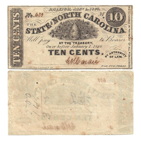 1863 State of North Carolina "Hornet's Nest" 10¢ Fractionals Cr.147 - XF/AU