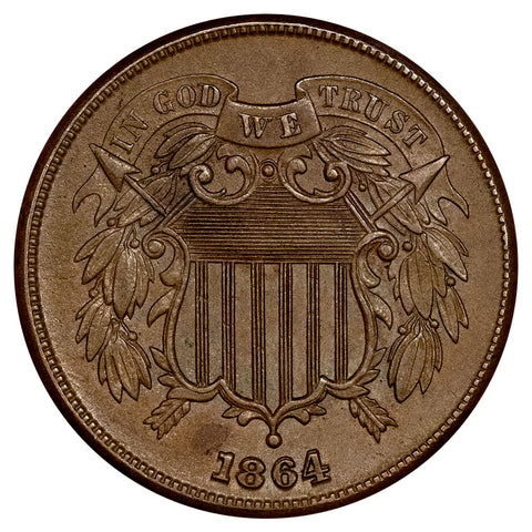 1864 Large Motto Two Cent Piece - Choice About Uncirculated