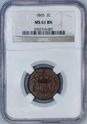 1865 Two Cent Piece - NGC MS 61 BN - Uncirculated
