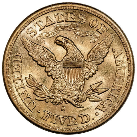 1880-S $5 Liberty Head Gold Coin - About Uncirculated+