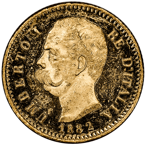 1882 Italy Umberto Gold 20 Lire KM.21 - Uncirculated Prooflike (baggy)