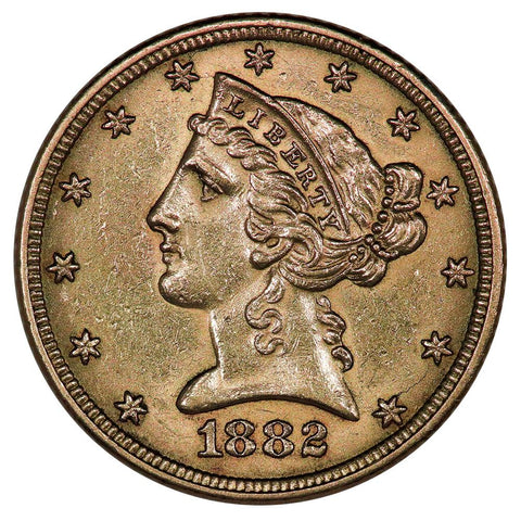 1882 $5 Liberty Head Gold Coin - Choice About Uncirculated
