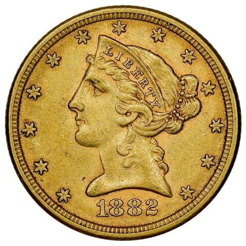 1882 $5 Liberty Head Gold Coin - Choice About Uncirculated