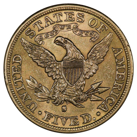 1882-S $5 Liberty Head Gold Coin - Choice About Uncirculated