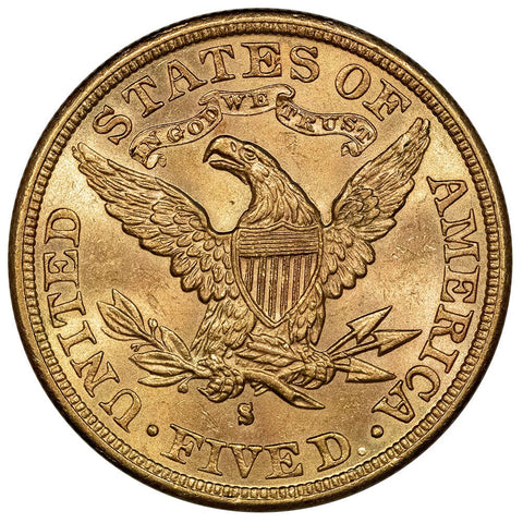 1882-S $5 Liberty Head Gold Coin - Choice Brilliant Uncirculated