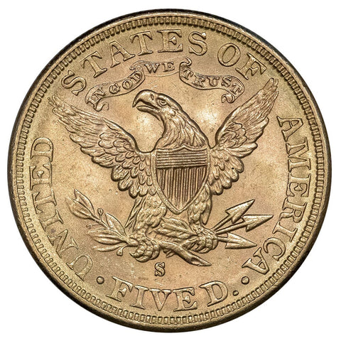1885-S $5 Liberty Head Gold Coin - Choice Brilliant Uncirculated