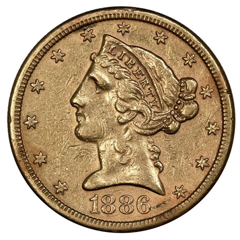 1886-S $5 Liberty Head Gold Coin - AU Detail (Ex-Jewelry)