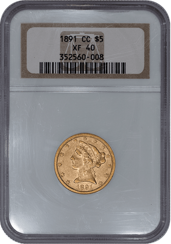 1891-CC $5 Liberty "Carson City" Gold - NGC XF 40 - Extremely Fine