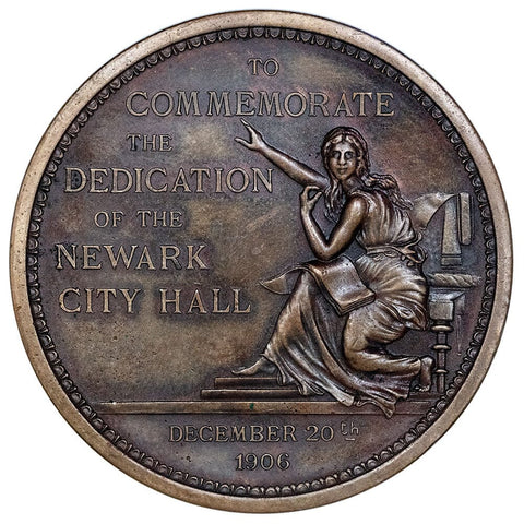 1906 Newark City Hall Dedication Commemoration Medal 47mm Bronze - AU