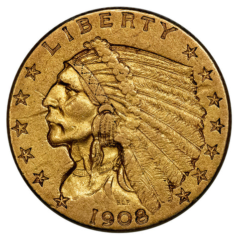 1908 $2.5 Indian Quarter Eagle Gold Coin - XF Details (Ex-Jewelry)