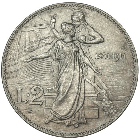 1911-R Italy "50th Anniversary" Silver 2 Lire KM.52 - NGC AU Details