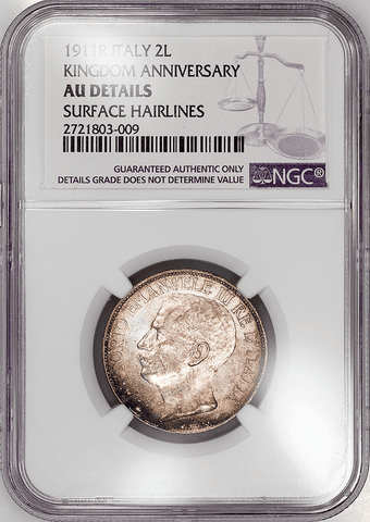 1911-R Italy "50th Anniversary" Silver 2 Lire KM.52 - NGC AU Details