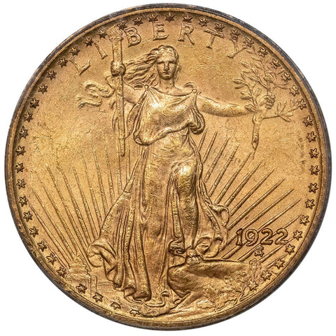 1922 $20 Saint Gaudens Double Eagle Gold Coin - PCGS MS 63 - Choice Uncirculated
