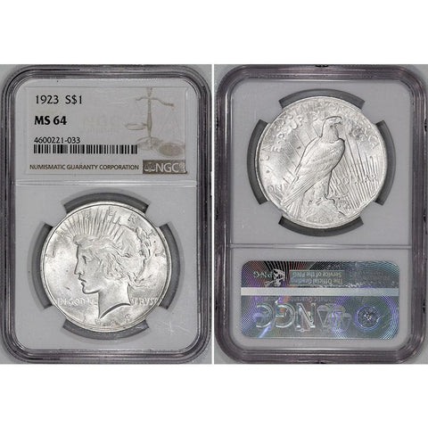 1923 Peace Dollar in NGC MS 64 - Choice Brilliant Uncirculated