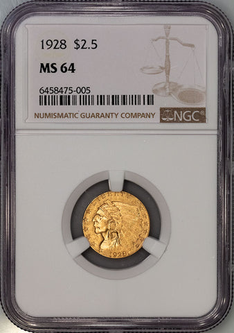 1928 $2.5 Indian Gold Coin - NGC MS 64 - Choice Uncirculated