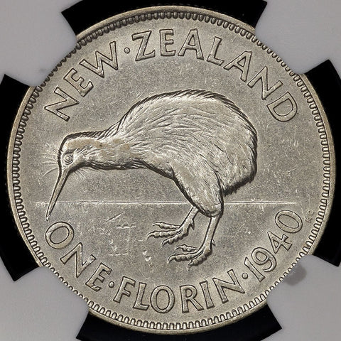 New Zealand - 1940 George VI Silver Florin - KM.10.1 - NGC XF 45