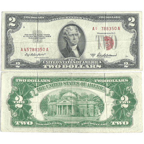 Scarce 1953-A $2 Legal Tender Error Note Fr. 1509 Obstructed 3rd Print - Very Fine