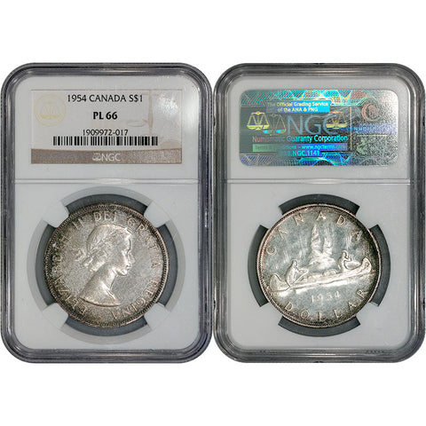 1954 Canada Elizabeth II Silver Dollar Key Date KM.54 - NGC MS 66 PL