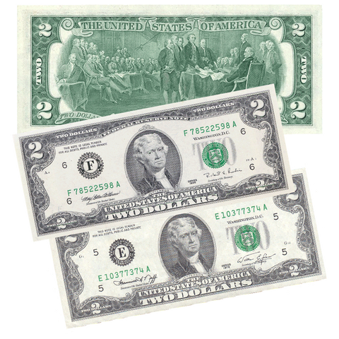 A Trio of Pack Fresh $2 Federal Reserve Notes (1976, 1995, 2003)