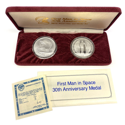 1991 Russia First Man in Space Medal Set (Space Flown Aluminum & Silver) - Gem in Box w/COA