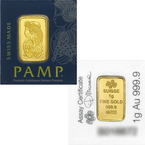 1 gram PAMP Suisse Fortuna .9999 Gold Bars in Multigram Assay Card