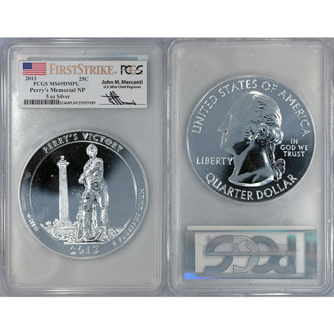 2013 Perry's Victory America The Beautiful 5 oz Silver Quarter - PCGS MS 69 DMPL Mercanti