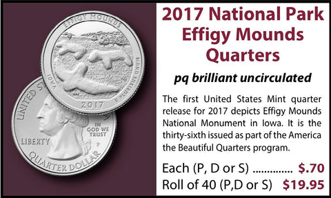 2017 P - D - S National Park Effigy Mounds Quarters ~ PQ Brilliant Uncirculated