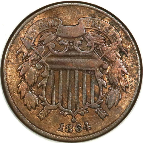 1864 Large Motto Two Cent Piece - VF