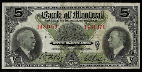 1935 $5 Bank of Montreal Various | Gordon, Charlton 505-60-02 ~ Very Fine