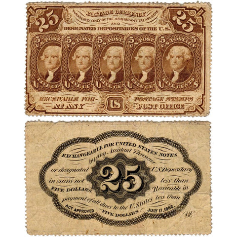 (1862-1863) 1st Issue 25¢ Fractional Fr. 1280 ~ Very Fine