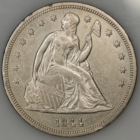 1844 Seated Liberty Dollar - About Uncirculated (rim nicks)