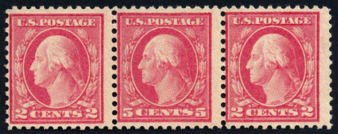 Scott #505 1917 Washington 5¢ Rose Error - In Strip of 3 - Fine, N.H.