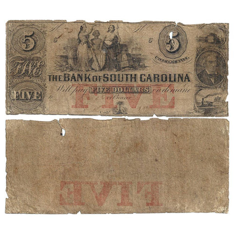 1857-60 $5 Bank of South Carolina, Charleston, G34a - Good