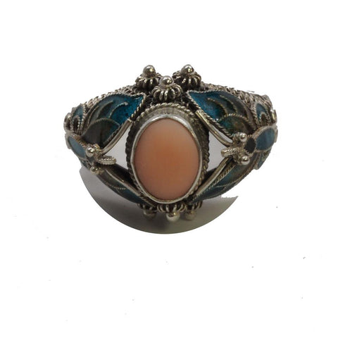 Vintage Sterling Silver Chinese Enamel Filigree Ring