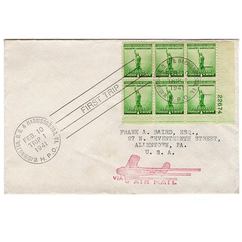 Feb 10, 1941 Washington DC to Harrisonburg First Trip Air Mail Cover