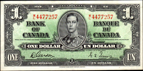 1937 Bank of Canada $1 W|L Gordon/Towers (BC-21c) ~ Crisp & Bright Extremely Fine