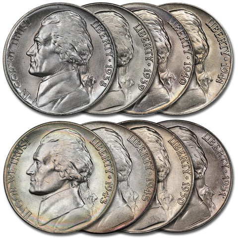 8 Different Jefferson Nickel Deal - All From Original Rolls - PQ Brilliant Uncirculated