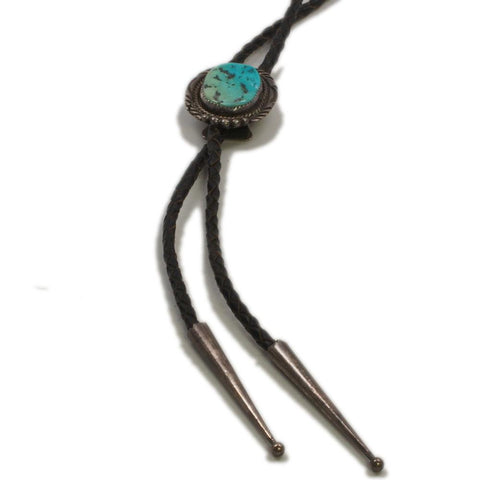 Navajo Artist Signed FC Turquoise Sterling Silver Bolo Tie