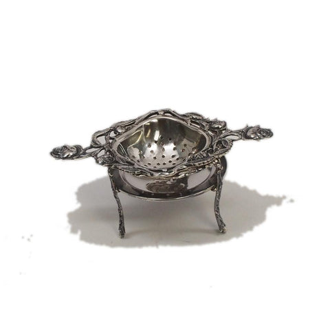 Antique German 800 Silver Tea Stainer With Footed Stand