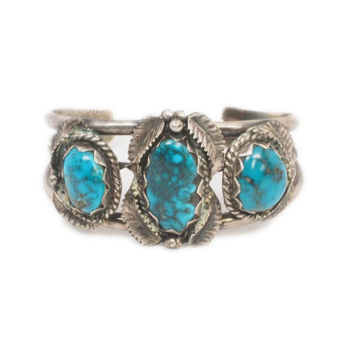 Native American Turquoise Sterling Silver Leaf Cuff Bracelet