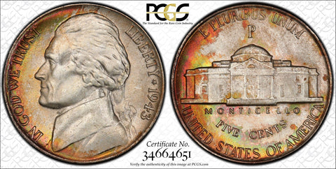 1943-P Silver Jefferson "War" Nickel Full Steps - PCGS MS 67 FS - Gem Uncirculated