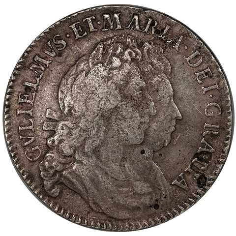 England - 1691 William & Mary Half Crown KM.477 - Fine+ Details