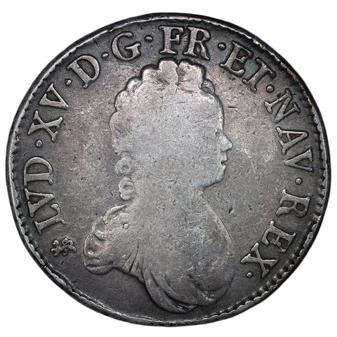 1716-T France Louis XV Silver Ecu Coin KM. 414.19 - Fine