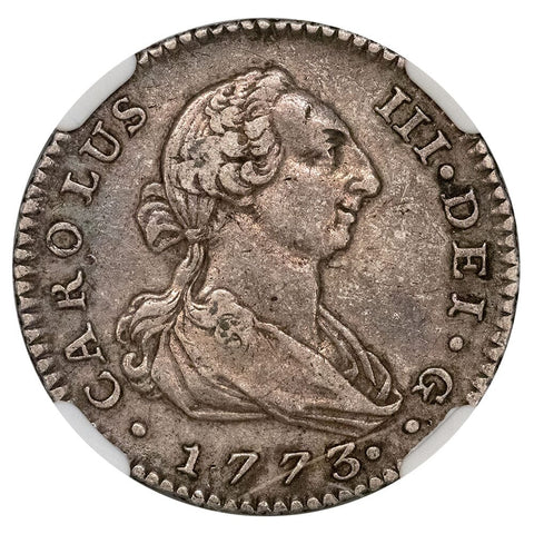 1773-PJ Spain Charles III Silver Real KM.411.1- NGC XF 45