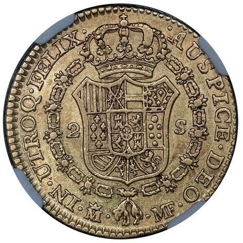 1793-M Spain Charles IV Gold 2 Escudos KM. 435.1 - NGC AU 53