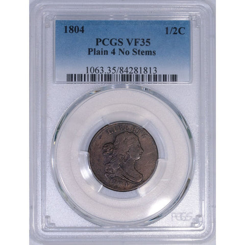 1804 Draped Bust Half Cent, P4 No Stems - PCGS VF35