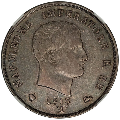 1815-M Italy, Kingdom of Napoleon Silver 5 Lire - KM.10.4 - NGC XF 40