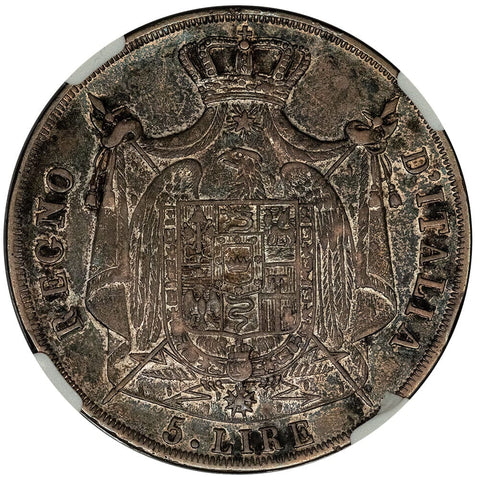 1815-M Italy, Kingdom of Napoleon Silver 5 Lire - KM.10.4 - NGC XF 40