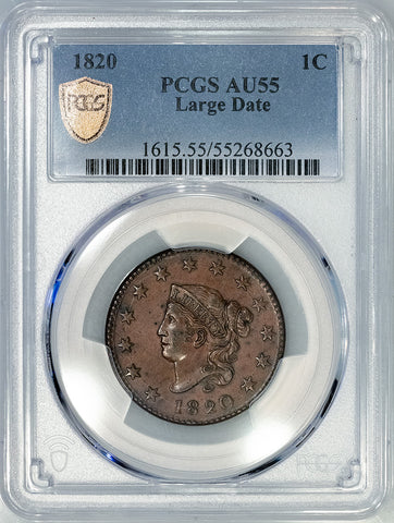 1820 Coronet Head Large Cent - PCGS AU 55 - Large Date