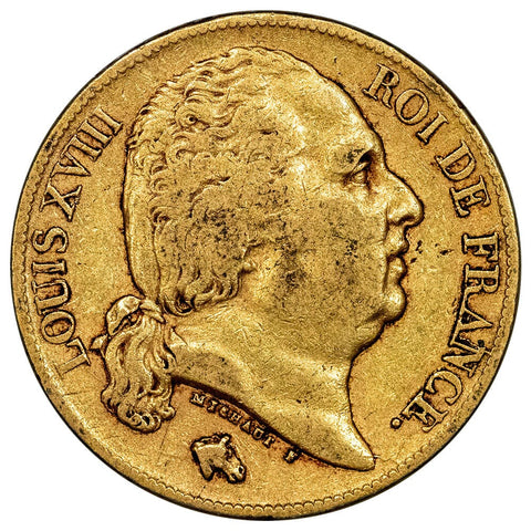 1822-A French Louis XVIII 20 Franc Gold Coins KM. 712.1 - Extremely Fine